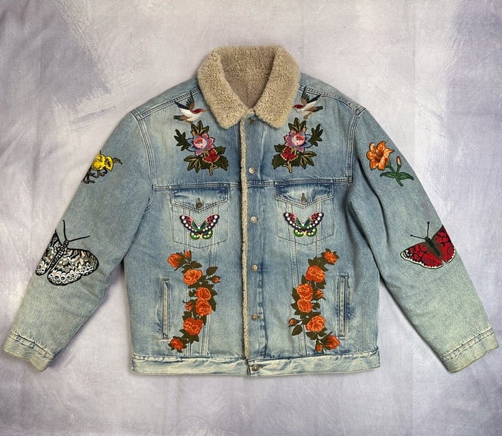 Gucci Embroided Tiger Denim Jacket With Shearling  - Size 56 (VAT only payable on Buyers Premium)