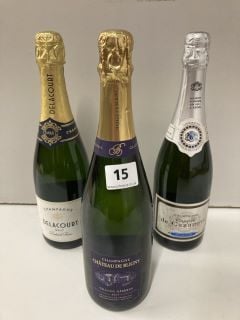 3 X BOTTLES OF CHAMPAGNE INC DELACOURT BRUT (18+ AGE RESTRICTED ITEM I.D REQUIRED)