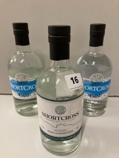 3 X BOTTLES OF SHORTCROSS GIN (18+ AGE RESTRICTED ITEM I.D REQUIRED)