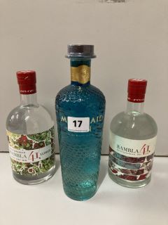 3 X ASSORTED NOTTLES OF GIN INC RAMBLIA DR GIN (18+ AGE RESTRICTED ITEM I.D REQUIRED)
