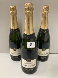 3 X BOTTLES NICOLAS FEUILLATTE CHAMPAGNE (18+ AGE RESTRICTED ITEM I.D REQUIRED)