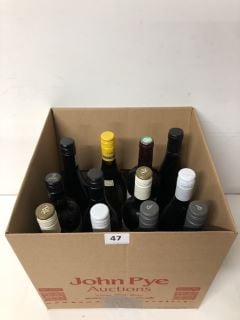 12 X ASSORTED BOTTLES OF WINE INC RIOJA BODEDAS DE ABALOS (18+ AGE RESTRICTED ITEM I.D REQUIRED)