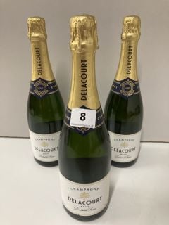 3 X BOTTLES OF DELACOURT BRUT CHAMPAGNE (18+ AGE RESTRICTED ITEM I.D REQUIRED)