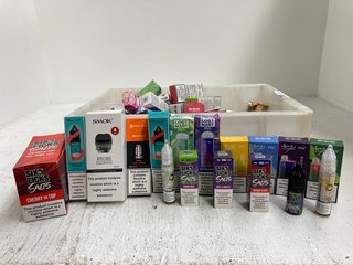 QTY OF ASSORTED VAPES ITEMS TO INCLUDE GEEK VAPE B0.6 COIL AND ELUX LEGEND BLUEBERRY SOUR RASPBERRY VAPE JUICE (PLEASE NOTE: 18+YEARS ONLY. ID MAY BE REQUIRED): LOCATION - J6