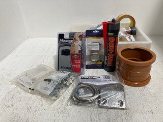 QTY OF ASSORTED HARDWARE ITEMS TO INCLUDE MASTER LOCK BOX AND BOND IT FS4 FIRESHIELD AC SEALANT: LOCATION - J7