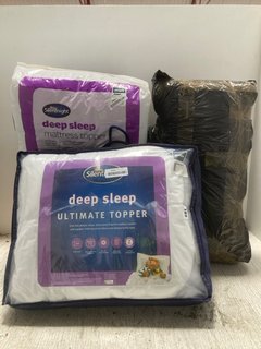 QTY OF ASSORTED HOUSEHOLD ITEMS TO INCLUDE SILENT NIGHT DEEP SLEEP ULTIMATE TOPPER IN SIZE DOUBLE: LOCATION - J10