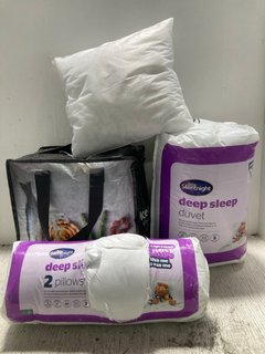 QTY OF ASSORTED HOUSEHOLD ITEMS TO INCLUDE SILENT NIGHT DEEP SLEEP DUVET IN SIZE SINGLE: LOCATION - J11