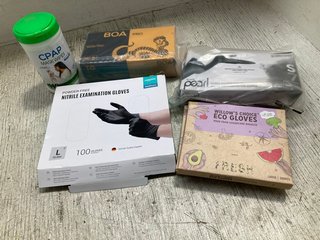 QTY OF ASSORTED ITEMS TO INCLUDE CPAP MASK WIPES & WILLOW'S CHOICE ECO GLOVES: LOCATION - J14