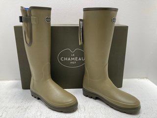LE CHAMEAU VIERZONORD NEOPRENE LINED WELLINGTONS GREEN UK SIZE 8 - RRP £200: LOCATION - J1