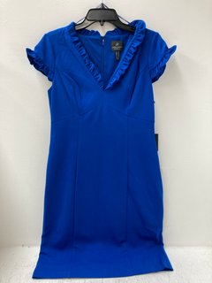ADRIANNA PAPELL MICRO RUFFLED SHEATH DRESS IN BLUE UK SIZE 14 - RRP £119: LOCATION - I1