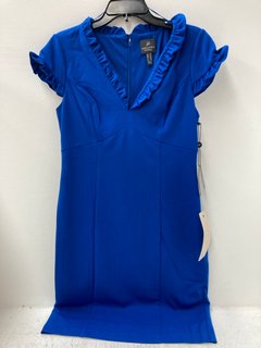 ADRIANNA PAPELL MICRO RUFFLED SHEATH DRESS IN BLUE UK SIZE 8 - RRP £119: LOCATION - I1