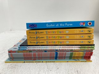 QTY OF ASSORTED KIDS BOOKS TO INCLUDE THE WORLD OF PETER RABBIT EASTER FUN AND PEPPA PIG EASTER AT THE FARM: LOCATION - J4
