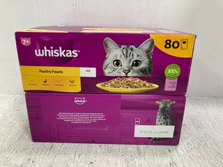 WHISKAS 2 X 80 SACHETS CAT FOOD POULTRY FEASTS BBE: 20/11/2025: LOCATION - H 2