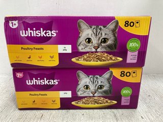 WHISKAS 2 X 80 SACHETS CAT FOOD POULTRY FEASTS BBE: 20/11/2025: LOCATION - H 2