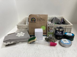 QTY OF ASSORTED ITEMS TO INCLUDE YETI RAMBLER CUP AND THE BODY SHOP CAMOMILE SUMPTUOUS MAKEUP CLEANSING BUTTER: LOCATION - J4
