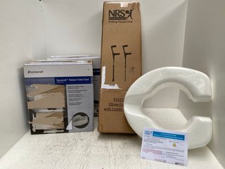 4 X ASSORTED BATHROOM ITEMS TO INCLUDE SAVANAH RAISED TOILET SEAT 100 MM: LOCATION - H 8
