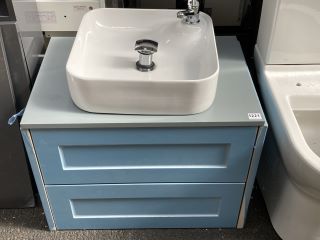 (COLLECTION ONLY) WALL HUNG 1 DRAWER COUNTERTOP SINK UNIT IN IVORY & STONE GREY 680 X 480MM WITH 1TH SQUARE CERAMIC BASIN COMPLETE WITH MONO BASIN MIXER TAP & CHROME SPRUNG WASTE - RRP £678: LOCATION