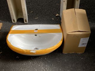 (COLLECTION ONLY) 550MM WIDE 1TH CERAMIC BASIN WITH SEMI PEDESTAL - RRP £280: LOCATION - A6