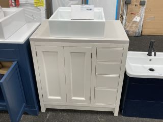 (COLLECTION ONLY) FLOOR STANDING 2 DOOR 4 DRAWER COUNTERTOP SINK UNIT IN IVORY AND BISCUIT 820 X 470MM WITH A 1 TH CERAMIC BASIN COMPLETE WITH A TRADITIONAL CROSSHEAD MONO BASIN MIXER TAP AND CHROME