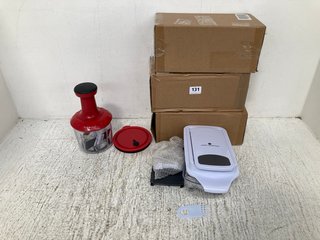 QTY OF ASSORTED HOUSEHOLD ITEMS TO INCLUDE COOKS ESSENTIALS FOOD CHOPPER IN RED: LOCATION - WA4