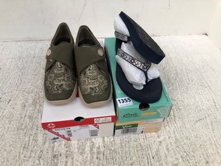 2 X ASSORTED WOMENS FOOTWEAR IN SIZE UK6 TO INCLUDE SKECHERS FLORAL JEWEL SANDALS IN NAVY: LOCATION - D9