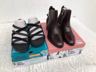 2 X ASSORTED WOMENS FOOTWEAR IN SIZE UK6/6.5 TO INCLUDE MODA IN PELLE TAMI LEATHER BOOTS IN DARK BROWN: LOCATION - D10