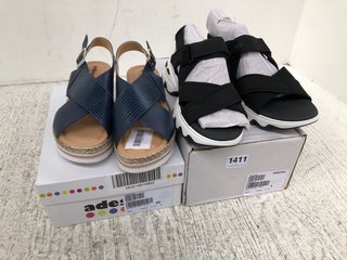 2 X ASSORTED WOMENS FOOTWEAR IN SIZE UK5 TO INCLUDE ADESSO CROSS WEDGE SANDALS IN NAVY: LOCATION - D12
