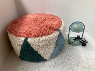 JOHN LEWIS & PARTNERS FOOTSTOOL IN MULTI-COLOUR TO INCLUDE SAGE GREEN LAMPSHADE: LOCATION - WA11