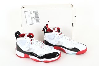 NIKE JUMPMAN TWO TREY TRAINERS IN WHITE/BLACK/GYM RED - SIZE UK9.5 - RRP £140: LOCATION - BOOTH