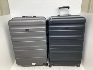 JOHN LEWIS & PARTNERS LARGE HARD SHELL SWIVEL SUITCASE IN BLACK TO INCLUDE LARGE HARD SHELL SWIVEL SUITCASE IN GREY (MISSING WHEEL): LOCATION - A17
