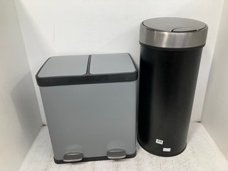 JOHN LEWIS & PARTNERS TRASH CAN IN BLACK TO INCLUDE DUAL RECYCLING PEDAL BIN IN GREY: LOCATION - A8