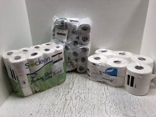 QTY OF ASSORTED HOUSEHOLD TISSUE TO INCLUDE SOCLEAN LUXURY QUILTED TOILET TISSUE 3 PLY: LOCATION - B4