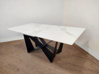 MARVEL EXTENDABLE 200CM DINING TABLE WITH WHITE MARBLE TOP AND BLACK LEGS - RRP £2395: LOCATION - C4