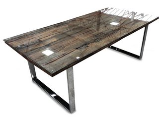FURNITURE VILLAGE CHENNAI RAILWAY SLEEPER 220CM DINING TABLE WITH U STYLE LEGS. FURNITURE VILLAGE CHENNAI DINING RANGE MADE FROM SOLID RECLAIMED SLEEPER WOOD. THE WOOD IS CLEANED WITH NO STAIN OR LAC