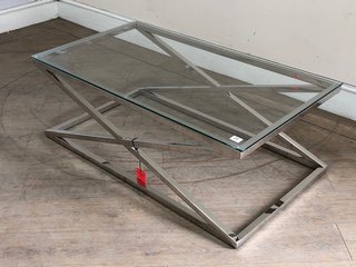 PLAIN GLASS TOP COFFEE TABLE WITH STAINLESS STEEL FRAME - RRP £400: LOCATION - C3