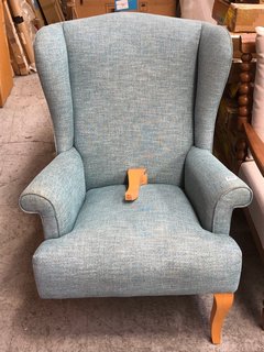 JOHN LEWIS & PARTNERS SHAFTESBURY ARMCHAIR IN BLUE WITH WOODEN LEGS (LEG DAMAGED) - RRP £749: LOCATION - A6
