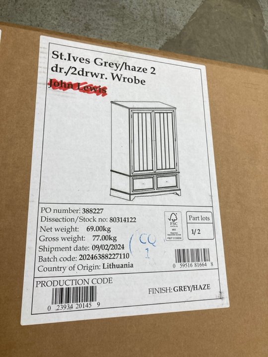 John Pye Auctions JOHN LEWIS & PARTNERS ST IVES 2 DRAWER WARDROBE IN