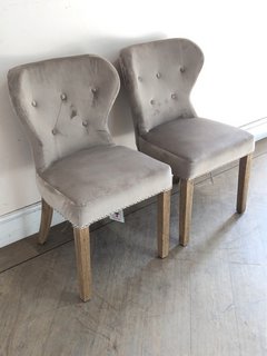 2 X ARLO TAUPE VELVET DINING CHAIRS - RRP £299: LOCATION - C2
