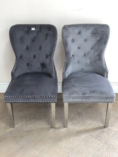 2 X CHELSEA GREY QUILTED DINING CHAIRS - RRP £379: LOCATION - C1