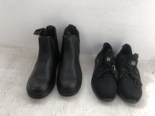 2 X ASSORTED SHOES TO INCLUDE BLACK ROCK DEALER PROTECTIVE STEEL TOE BOOTS IN BLACK SIZE: 9: LOCATION - D18