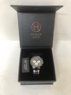 HAGLEY WEST CHRONO 4 DIAL STAINLESS STEEL FACE AND STRAP WATCH RRP - £149: LOCATION - WHITE BOOTH