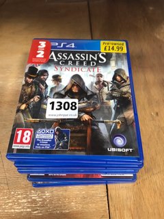 QTY OF ASSORTED PS4 CONSOLE GAMES TO INCLUDE ASSASSIN'S CREED SYNDICATE (PEGI 18+), PLEASE NOTE: 18+YEARS ONLY. ID MAY BE REQUIRED): LOCATION - A7