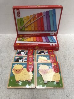 2X BIGJIGS COLOURED XYLOPHONE TO INCLUDE 6X LIFT OUT FARM ANIMAL TOYS: LOCATION - A1