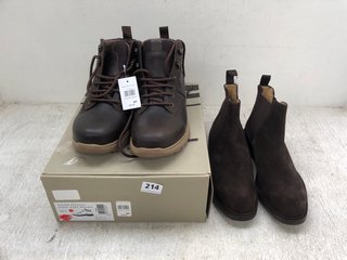 2 X ASSORTED JOHN LEWIS & PARTNERS MENS SHOES TO INCLUDE WATER RESISTANT HIKER BOOTS IN DARK BROWN SIZE: 9: LOCATION - D7