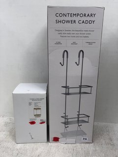 2 X ASSORTED JOHN LEWIS & PARTNERS BATHROOM ITEMS TO INCLUDE CONTEMPORARY SHOWER CADDY: LOCATION - C19