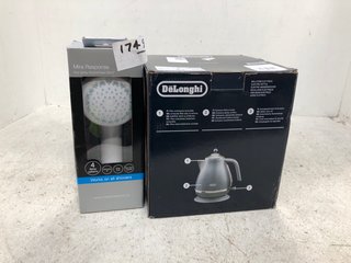 2 X ASSORTED HOUSEHOLD ITEMS TO INCLUDE DELONGHI KETTLE , MIRA RESPONSE FOUR SPRAY SHOWER HEAD: LOCATION - C11
