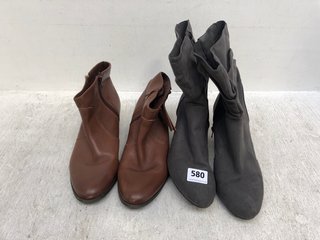 2 X ASSORTED WOMENS SHOES TO INCLUDE HEAD OVER HEELS SUEDE HEELED BOOTS IN GREY SIZE: 41 EU: LOCATION - C3