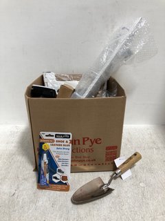 BOX OF ASSORTED ITEMS TO INCLUDE STICK N FIX SHOE AND LEATHER GLUE (PLEASE NOTE: 18+YEARS ONLY. ID MAY BE REQUIRED): LOCATION - B14