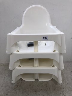 3 X CHILDRENS HIGH CHAIR SEATS IN WHITE: LOCATION - D15