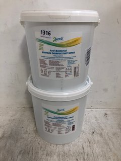 2 X 1000 2WORK ANTI-BACTERIAL SURFACE DISINFECTANT WIPES BUCKETS: LOCATION - AR3